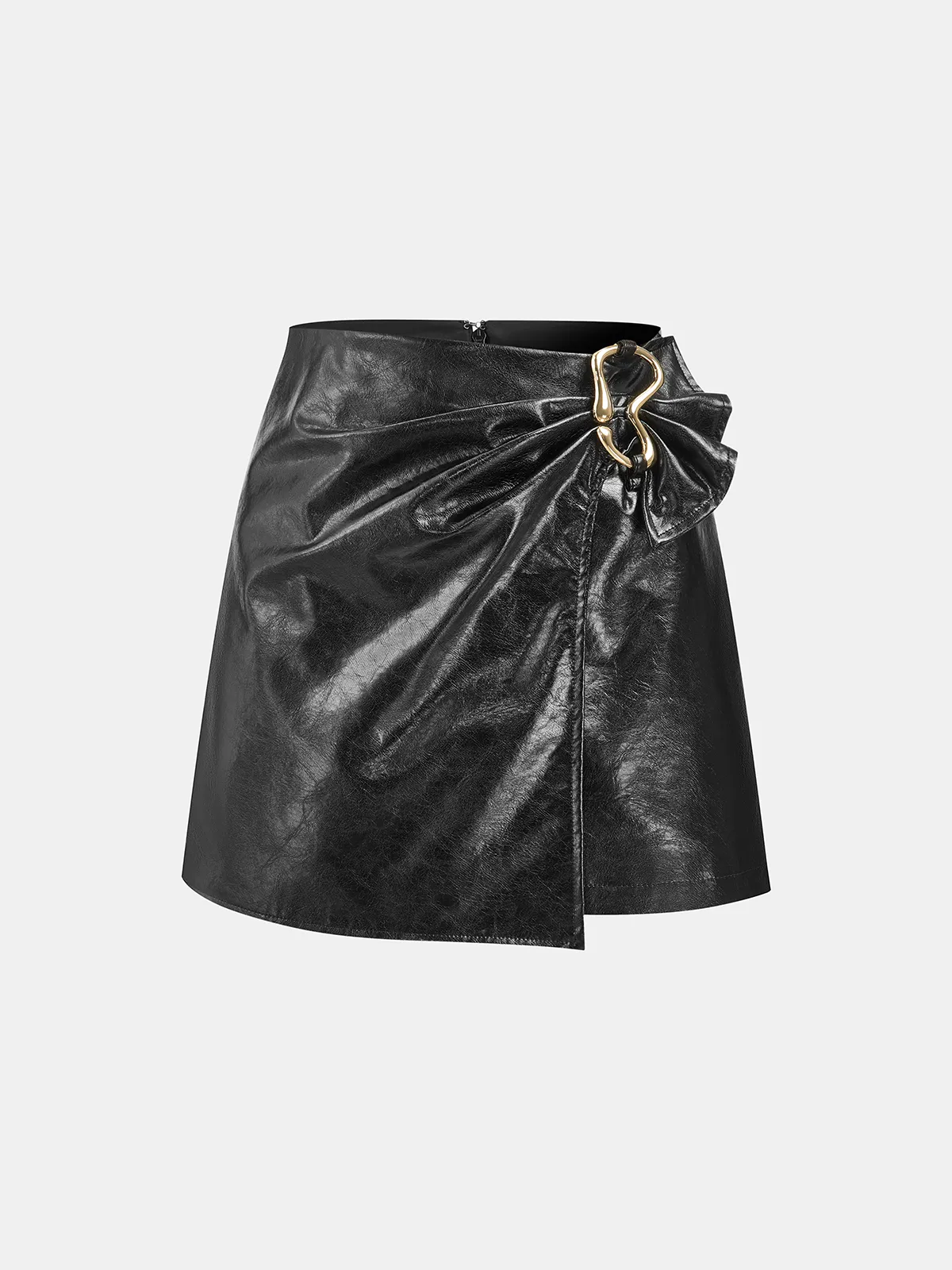 Metal Buckle Faux Leather Asymmetric Mini Skirt sold by COMMENSE