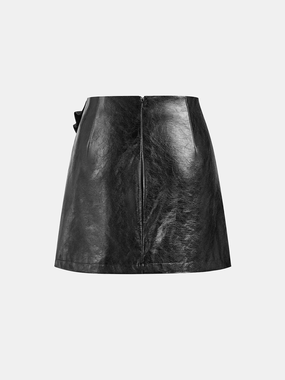 Metal Buckle Faux Leather Asymmetric Mini Skirt sold by COMMENSE product image thumbnail 2