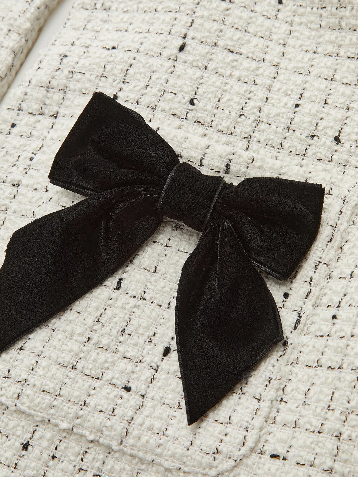 Tweed Contrast Bow Round Neck Jacket sold by COMMENSE product image thumbnail 4