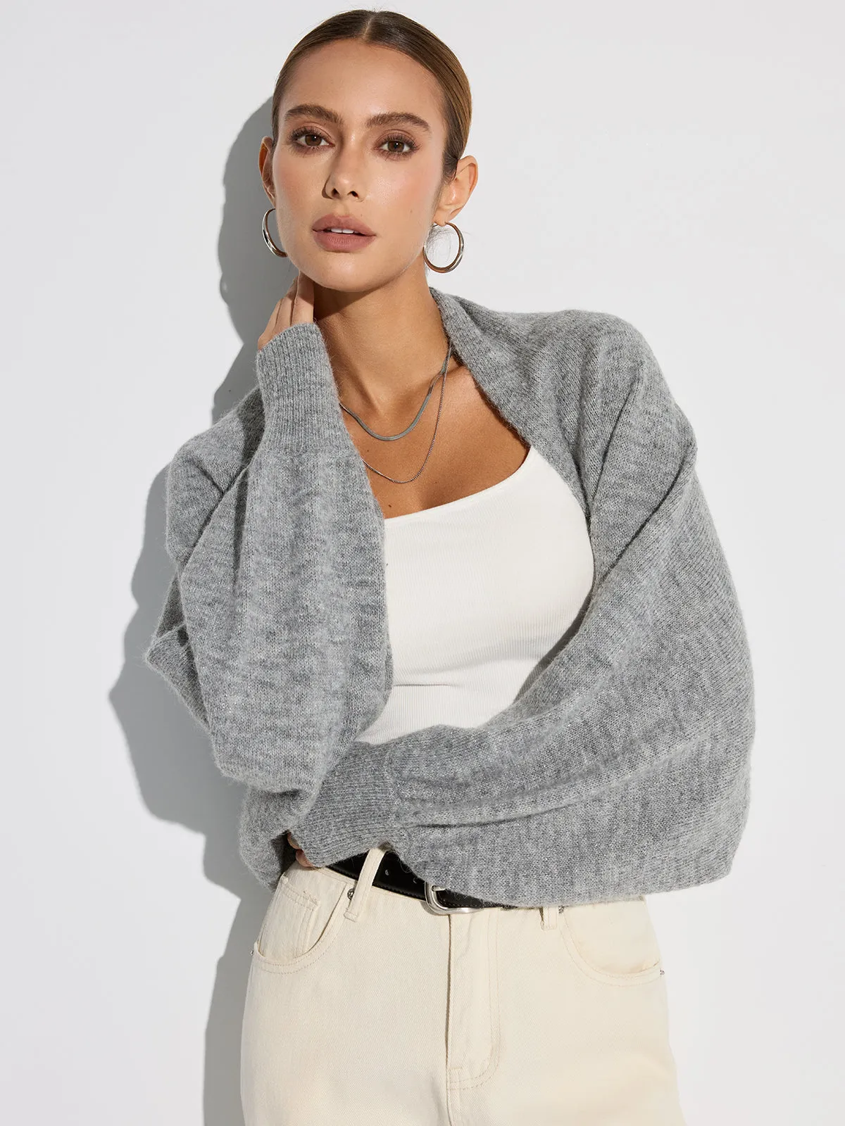 Wool Blend Oversized Batwing Sleeve Cardigan sold by COMMENSE product image thumbnail 2