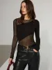 Sheer Mesh Panel Long Sleeve Bodysuit sold by COMMENSE