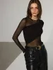 Sheer Mesh Panel Long Sleeve Bodysuit sold by COMMENSE