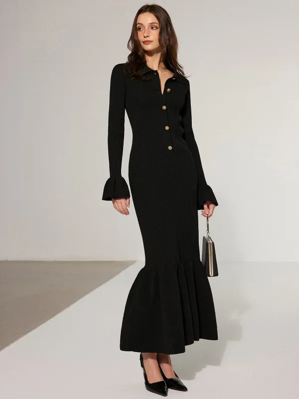 Mermaid Hem Collared Knit Maxi Dress sold by COMMENSE