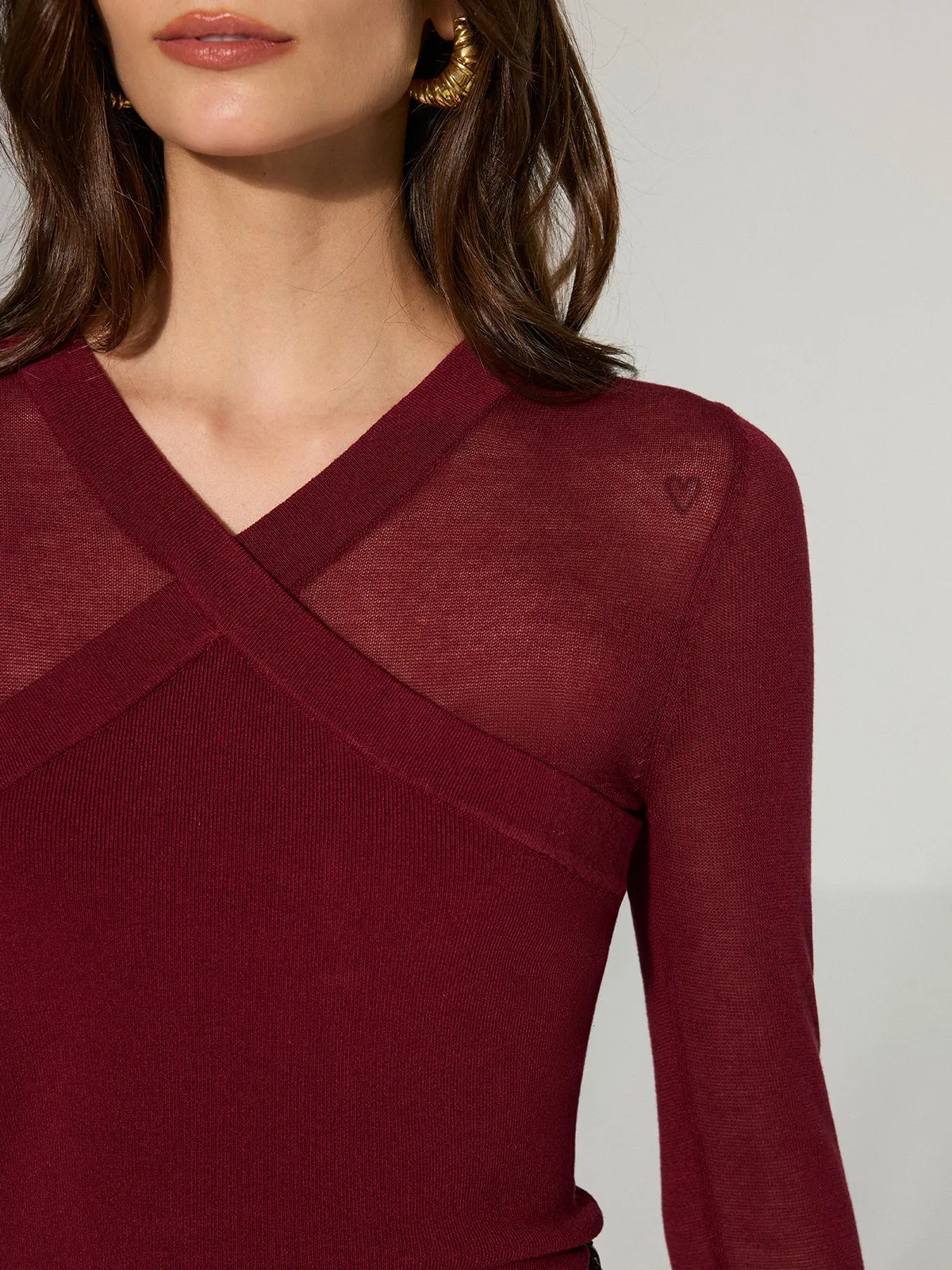 Semi-Sheer Criss-Cross Knit Top sold by COMMENSE product image thumbnail 5