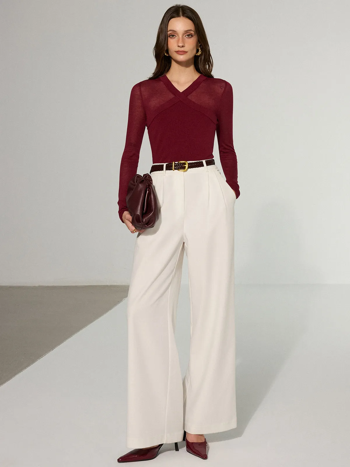 Semi-Sheer Criss-Cross Knit Top sold by COMMENSE product image thumbnail 3