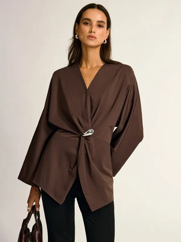 Metal Detail Draped Shirt sold by COMMENSE