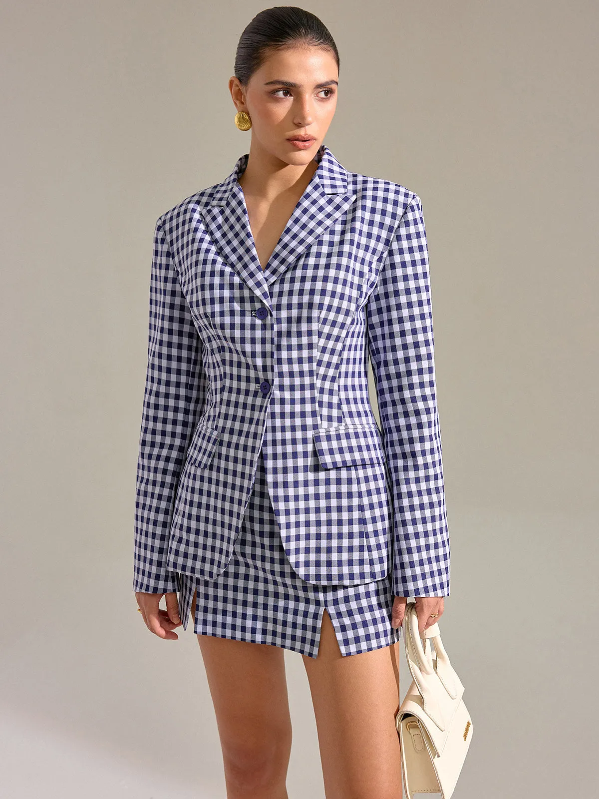 Pocket Vintage Gingham Blazer sold by COMMENSE product image thumbnail 4