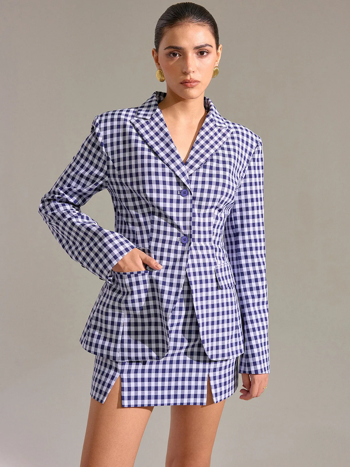 Pocket Vintage Gingham Blazer sold by COMMENSE product image thumbnail 5