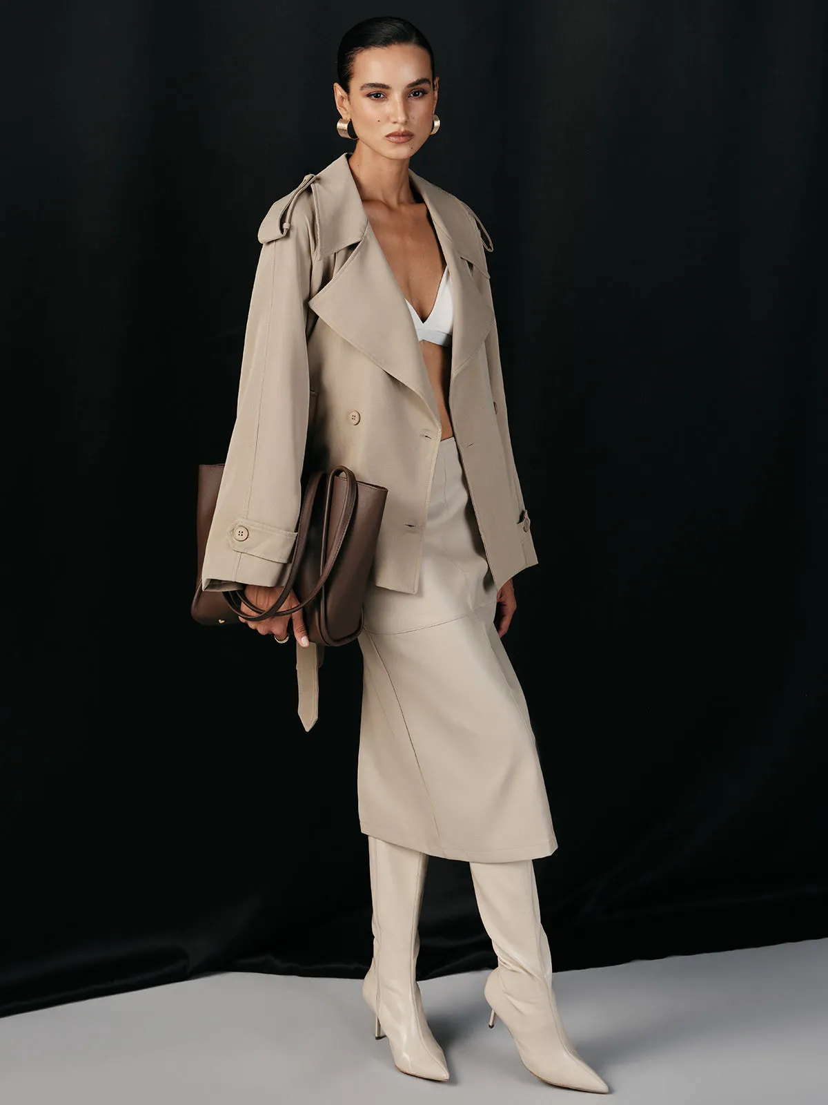 Wide Lapel Belted Trench Coat sold by COMMENSE product image thumbnail 5