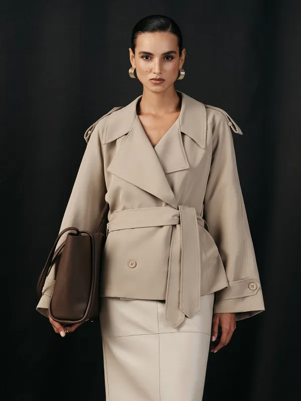 Wide Lapel Belted Trench Coat sold by COMMENSE