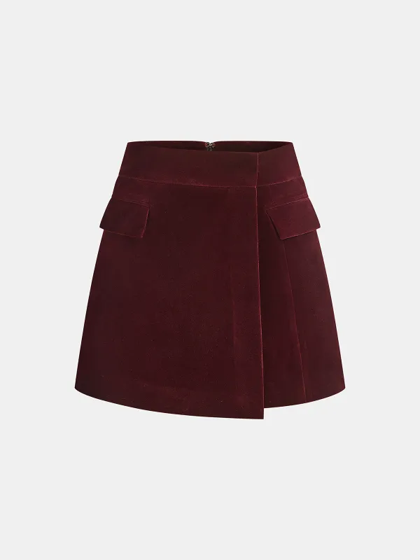 Corduroy Asymmetric Mini Skirt sold by COMMENSE