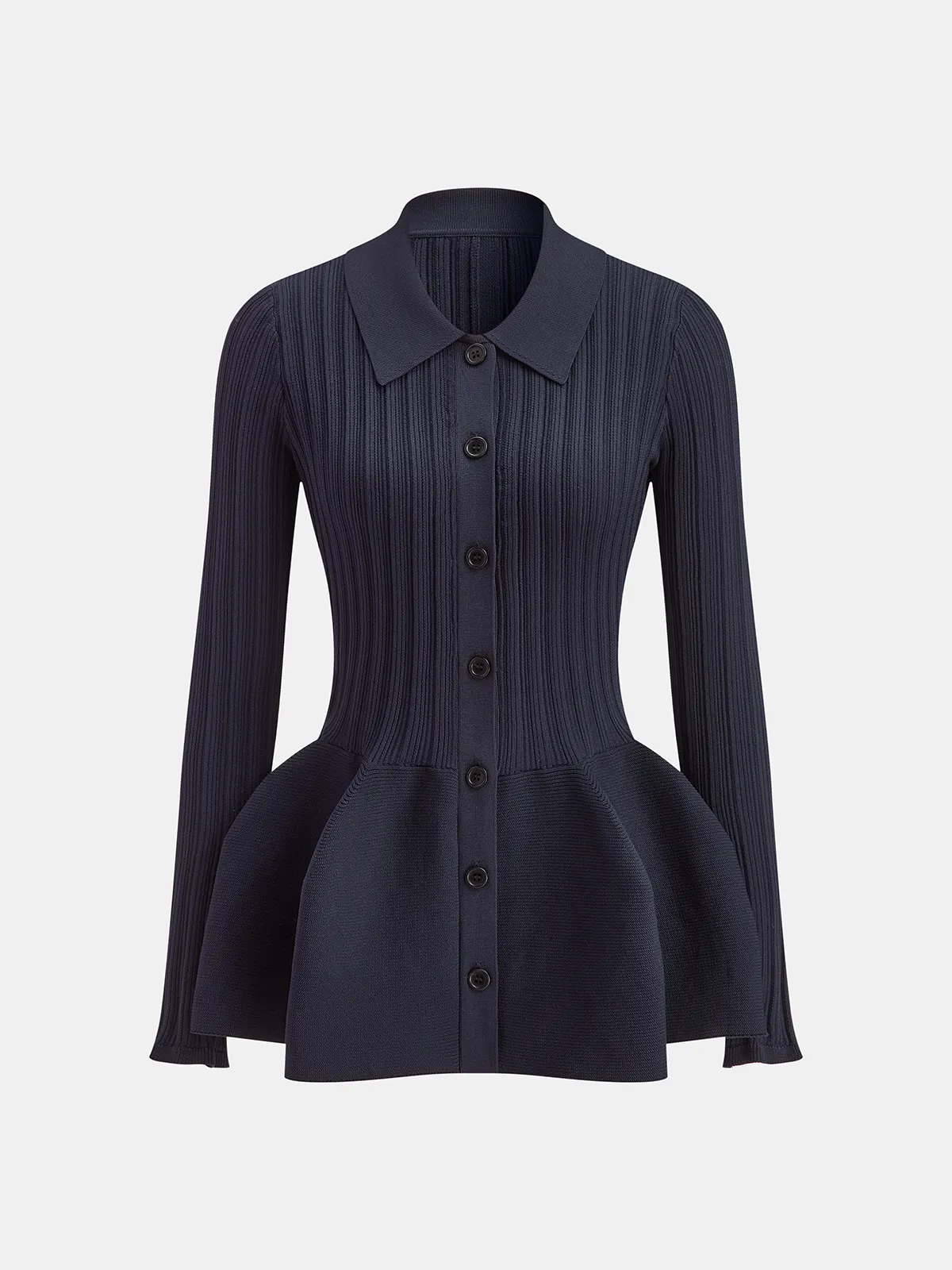 Collared Buttoned Peplum Cardigan sold by COMMENSE