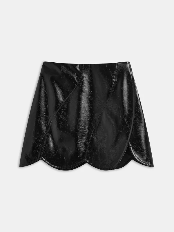 Scalloped Hem Faux Leather Mini Skirt sold by COMMENSE