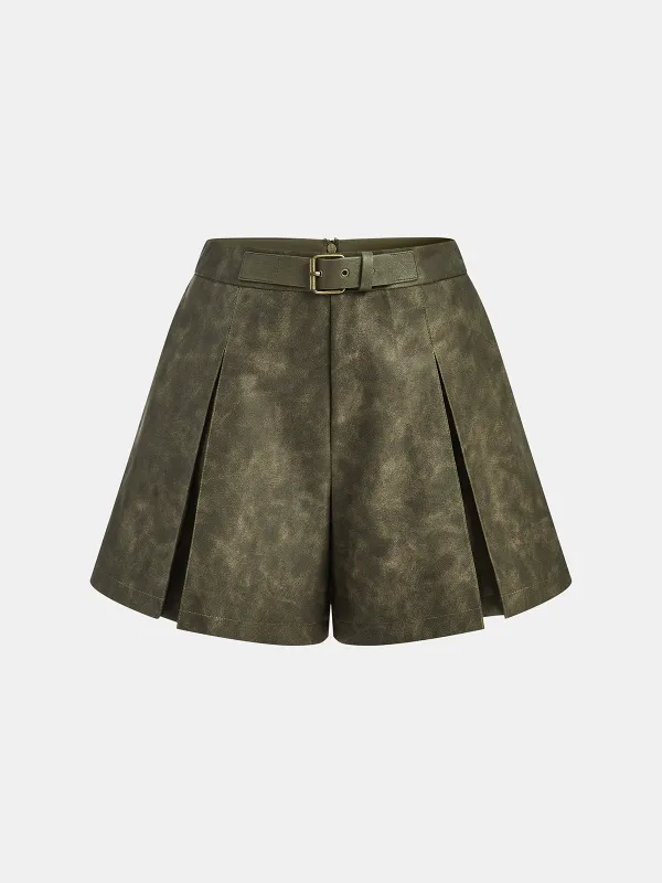 Faux Leather Pleated Shorts sold by COMMENSE