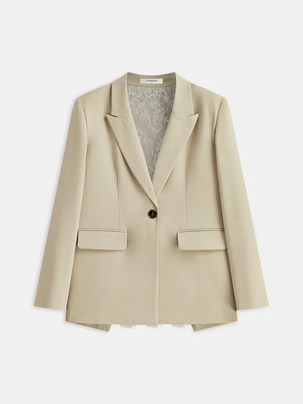 Lace Detail Single Button Blazer sold by COMMENSE