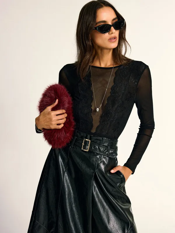 Long Sleeve Sheer Lace Mesh Bodysuit sold by COMMENSE
