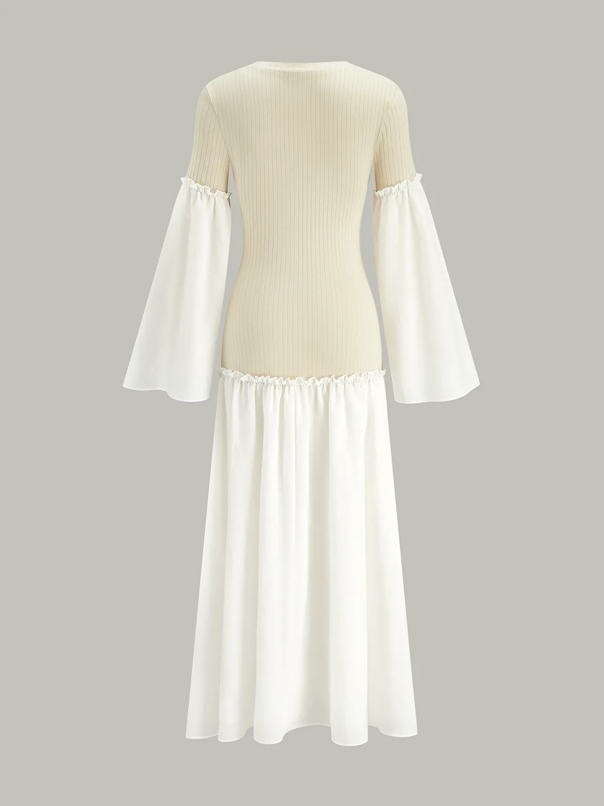 Bell Sleeve Contrast Panel Ribbed Maxi Dress sold by COMMENSE product image thumbnail 2