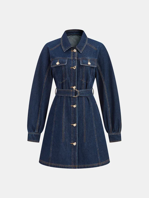Belted Denim Shirt Dress sold by COMMENSE