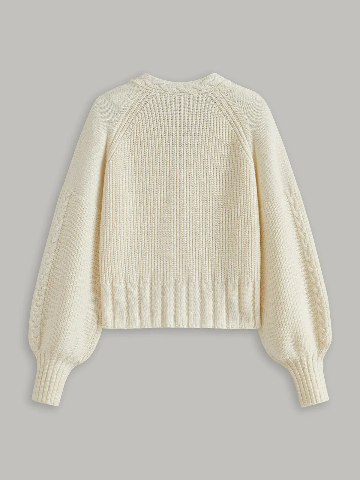 V-Neck Button Wool Blend Cable Knit Cardigan sold by COMMENSE product image thumbnail 3