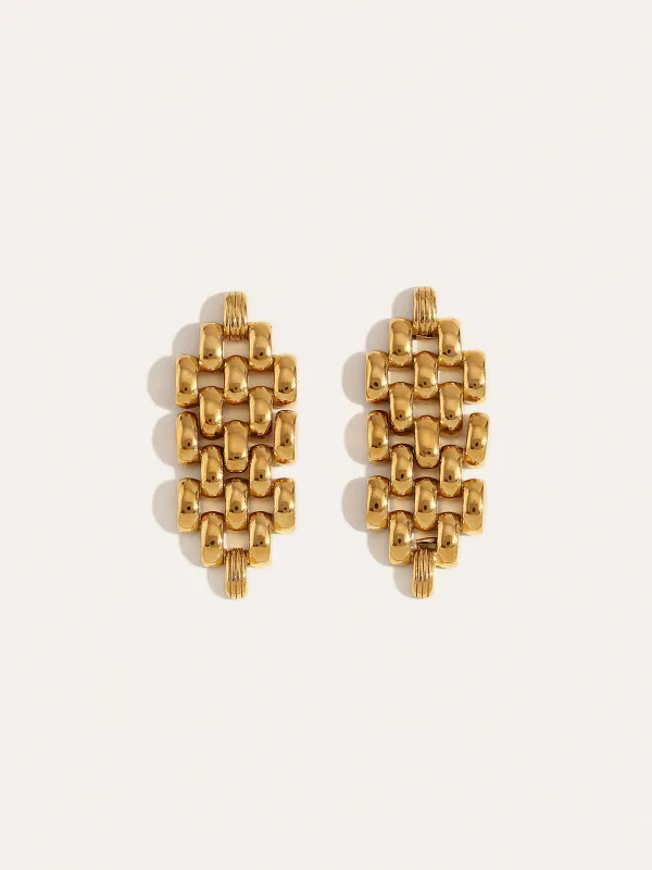 Golden Linked Drop Earrings sold by COMMENSE