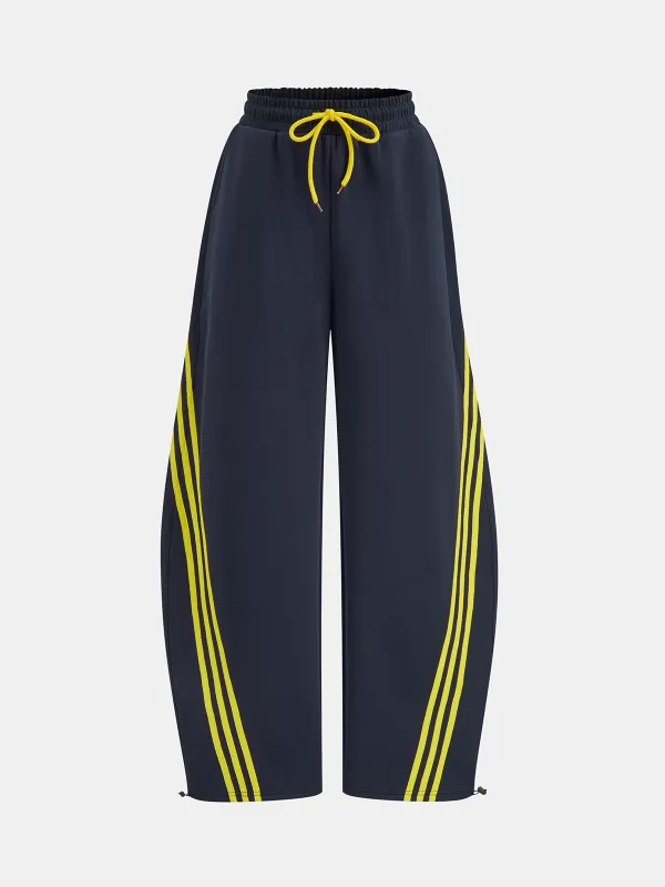 Striped Drawstring Curved-Leg Sweatpants sold by COMMENSE