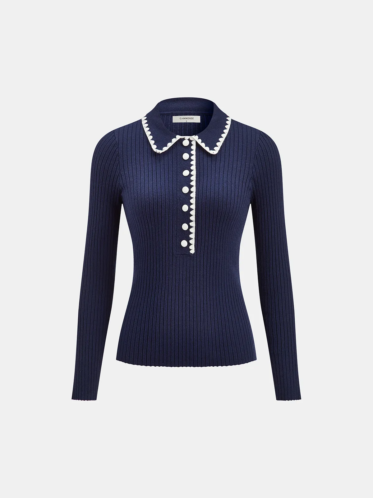 Contrast Trim Ribbed Knit Polo Top sold by COMMENSE product image thumbnail 2