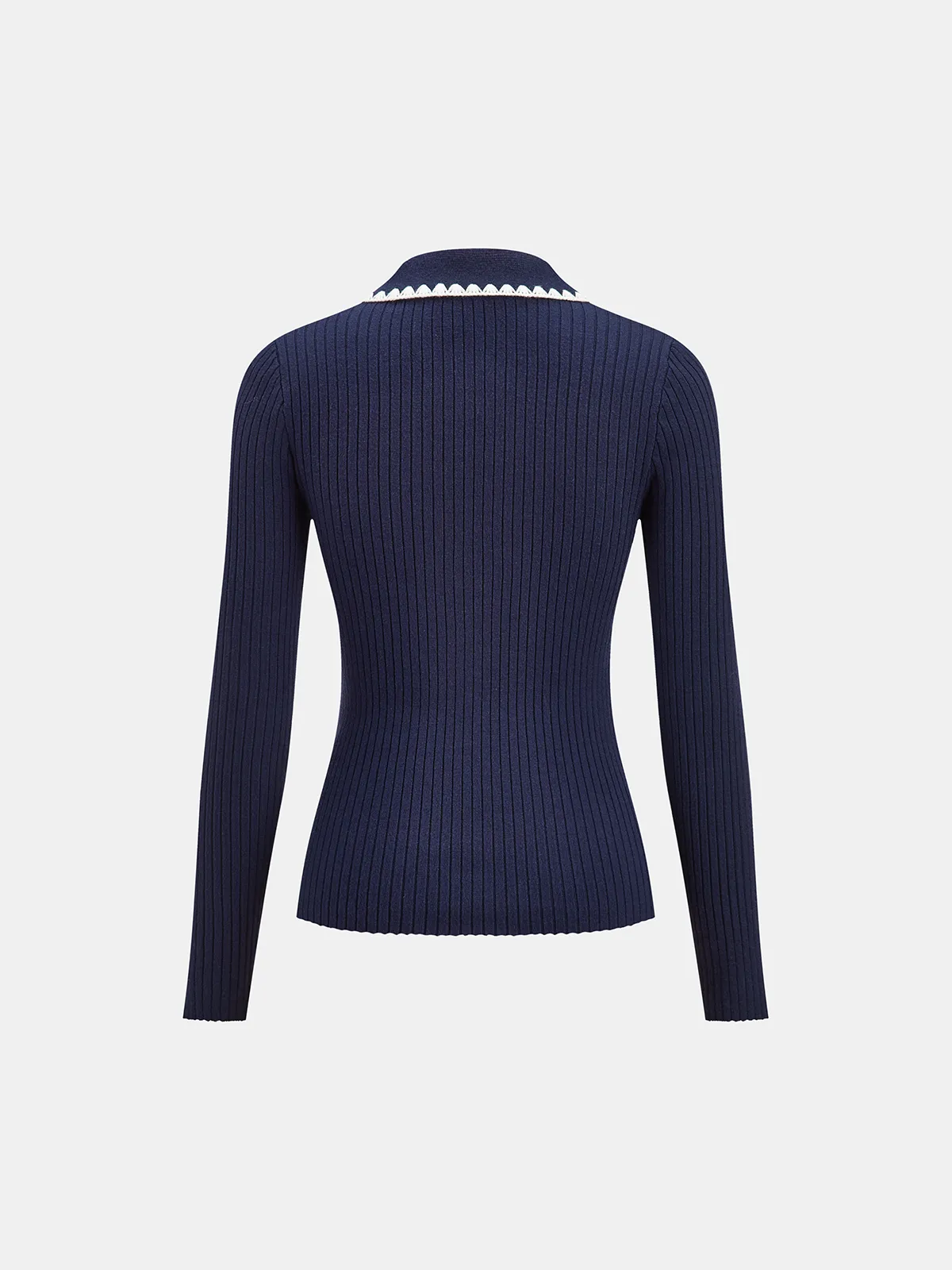 Contrast Trim Ribbed Knit Polo Top sold by COMMENSE product image thumbnail 3