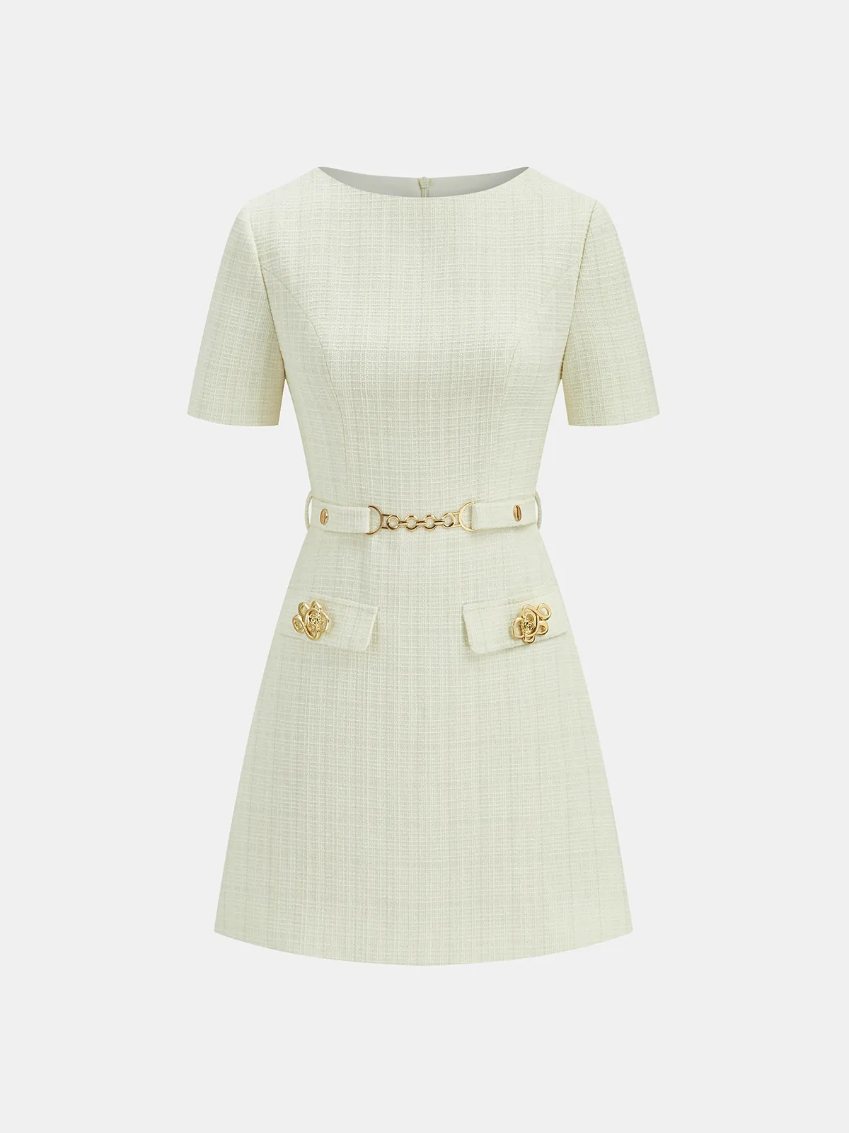 Metal Detail Tweed Belted Mini Dress sold by COMMENSE product image thumbnail 2