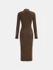 Shirt Collar Faux Leather Panel Ribbed Midi Dress sold by COMMENSE