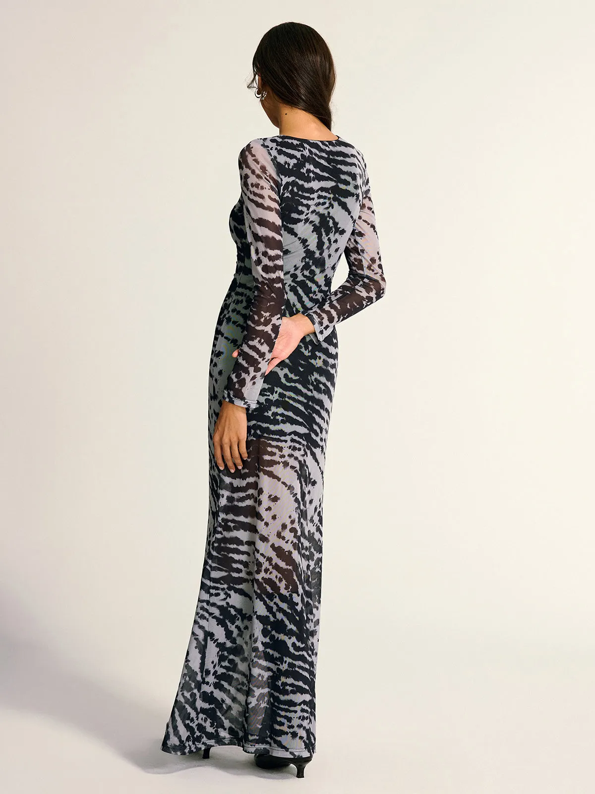 Long Sleeve Ruched Abstract Print Dress sold by COMMENSE product image thumbnail 5