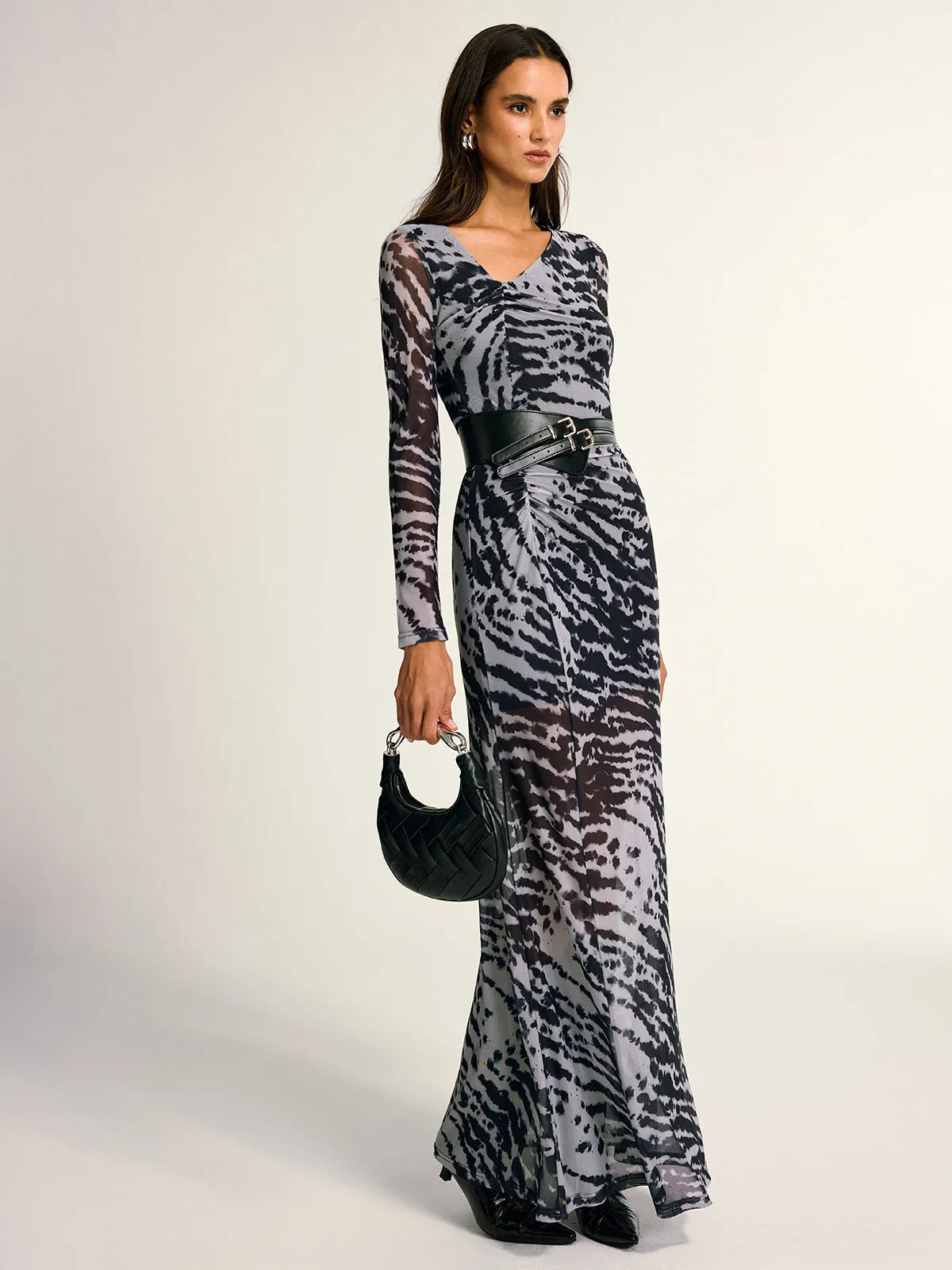 Long Sleeve Ruched Abstract Print Dress sold by COMMENSE product image thumbnail 2