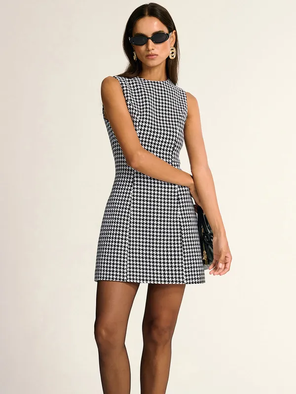 Houndstooth Sleeveless A-Line Mini Dress sold by COMMENSE
