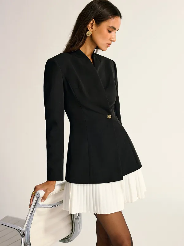 Contrast Pleated Hem Blazer Dress sold by COMMENSE