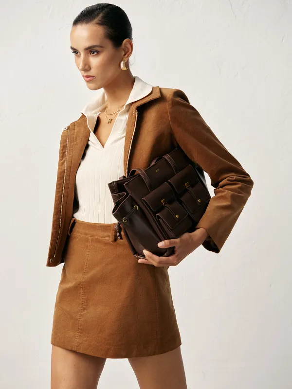 Corduroy Mid-Waist Mini Skirt sold by COMMENSE