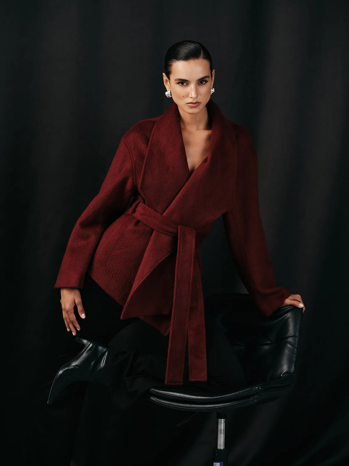 Wool Blend Belted Wrap Coat sold by COMMENSE product image thumbnail 4