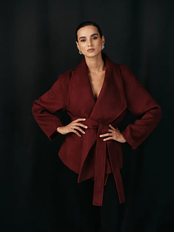Wool Blend Belted Wrap Coat sold by COMMENSE