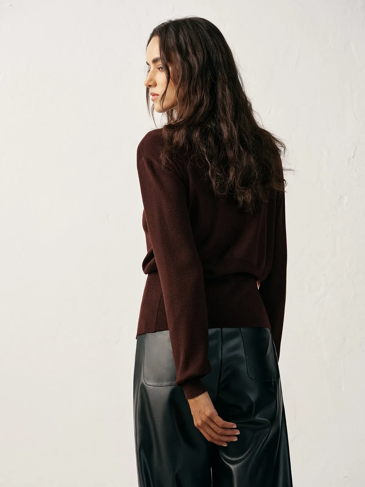 Metal Detail V-Neck Wool Blend Sweater sold by COMMENSE product image thumbnail 3