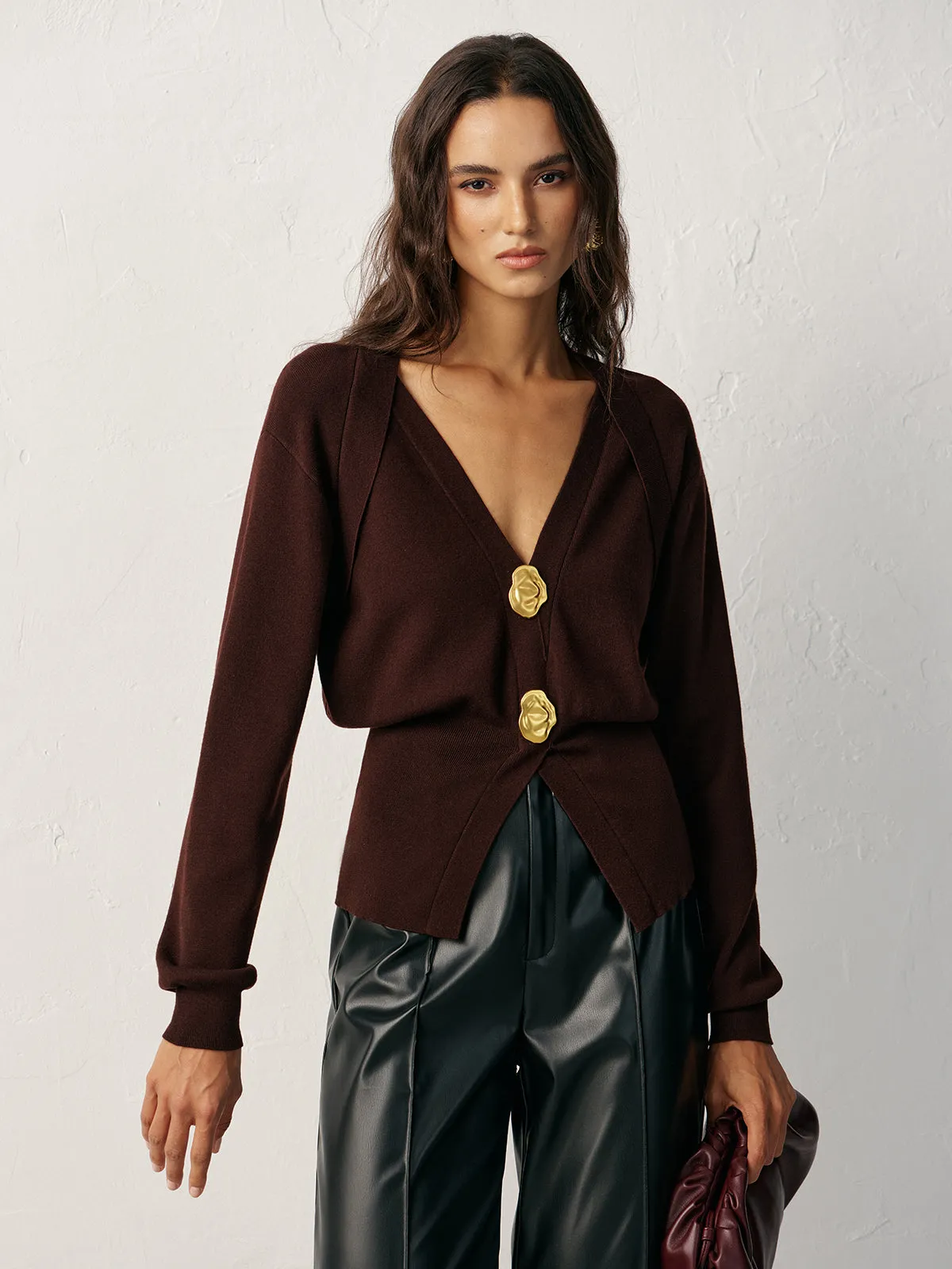 Metal Detail V-Neck Wool Blend Sweater sold by COMMENSE