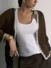 Ribbed Stretchy Faux Leather Buckle Vintage Tank Top sold by COMMENSE
