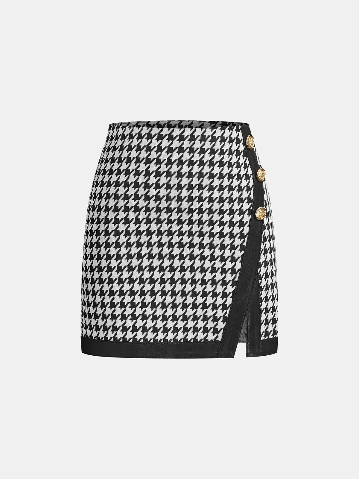 Houndstooth Paneled Knit Mini Skirt sold by COMMENSE