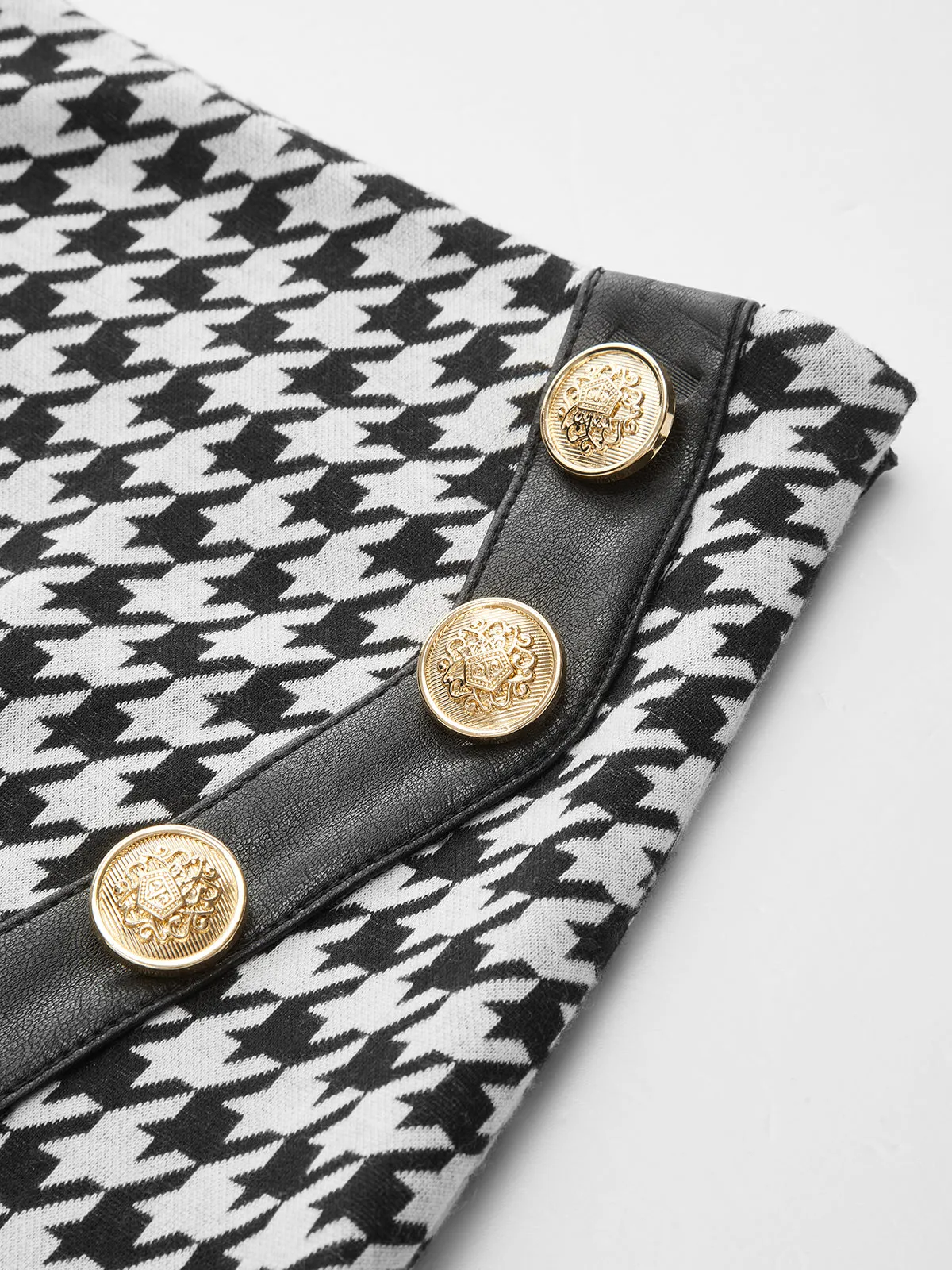 Houndstooth Paneled Knit Mini Skirt sold by COMMENSE product image thumbnail 3