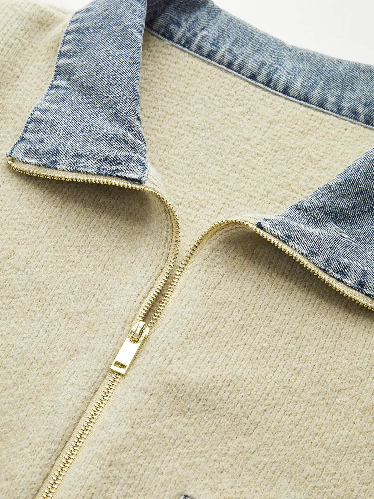 Denim Panel Zipper-Front Knit Cardigan sold by COMMENSE product image thumbnail 4