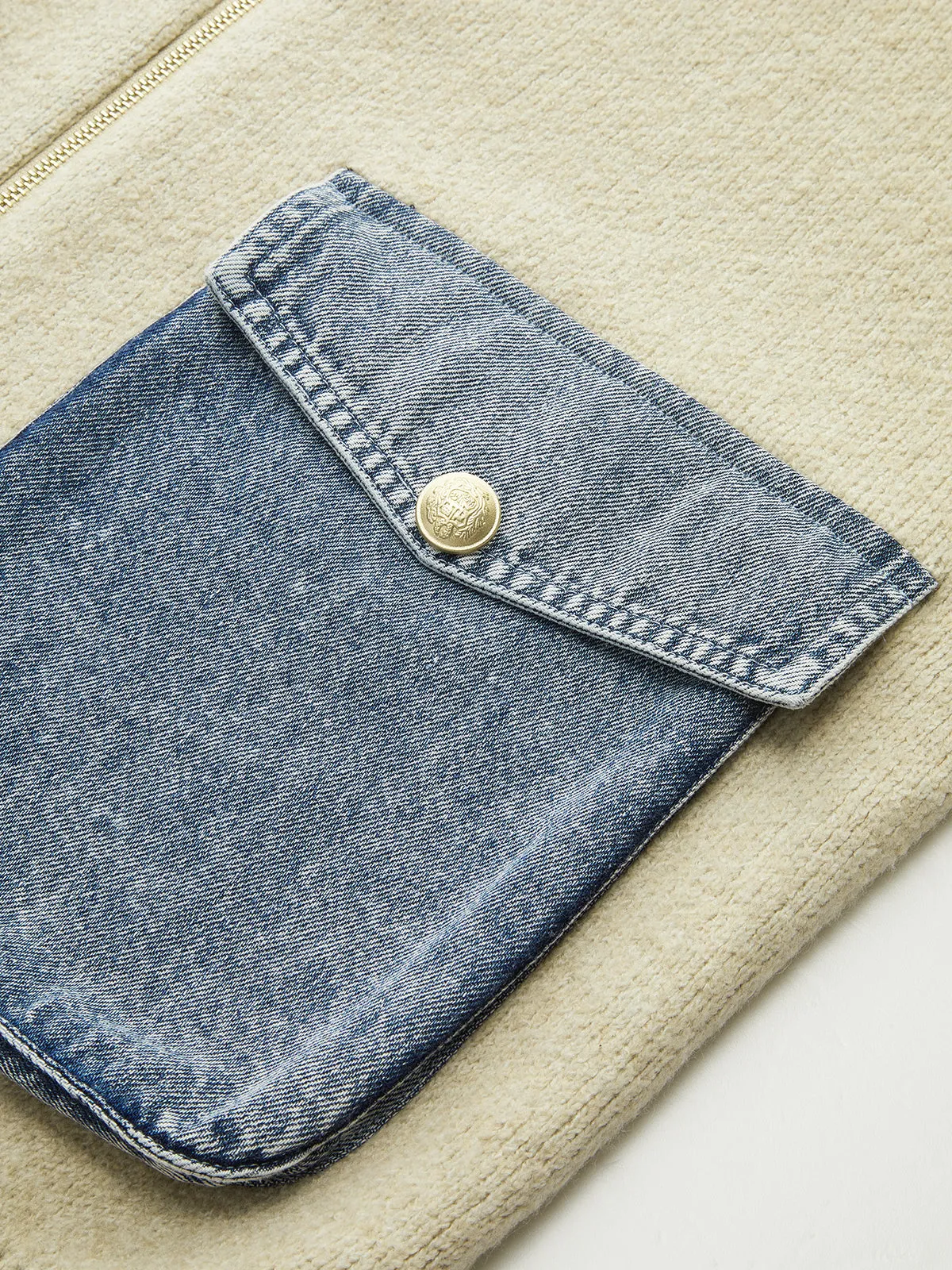 Denim Panel Zipper-Front Knit Cardigan sold by COMMENSE product image thumbnail 5