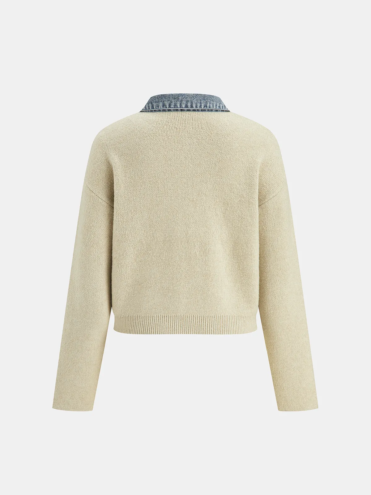 Denim Panel Zipper-Front Knit Cardigan sold by COMMENSE product image thumbnail 3