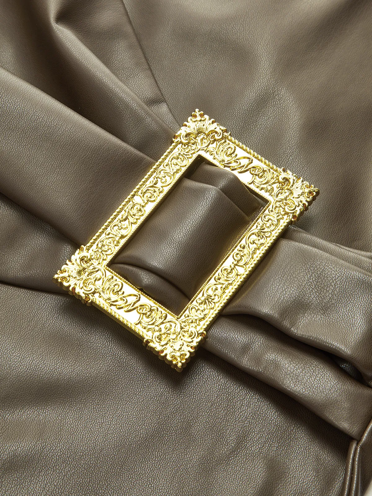 Metal Buckle Faux Leather Mini Skirt sold by COMMENSE product image thumbnail 3