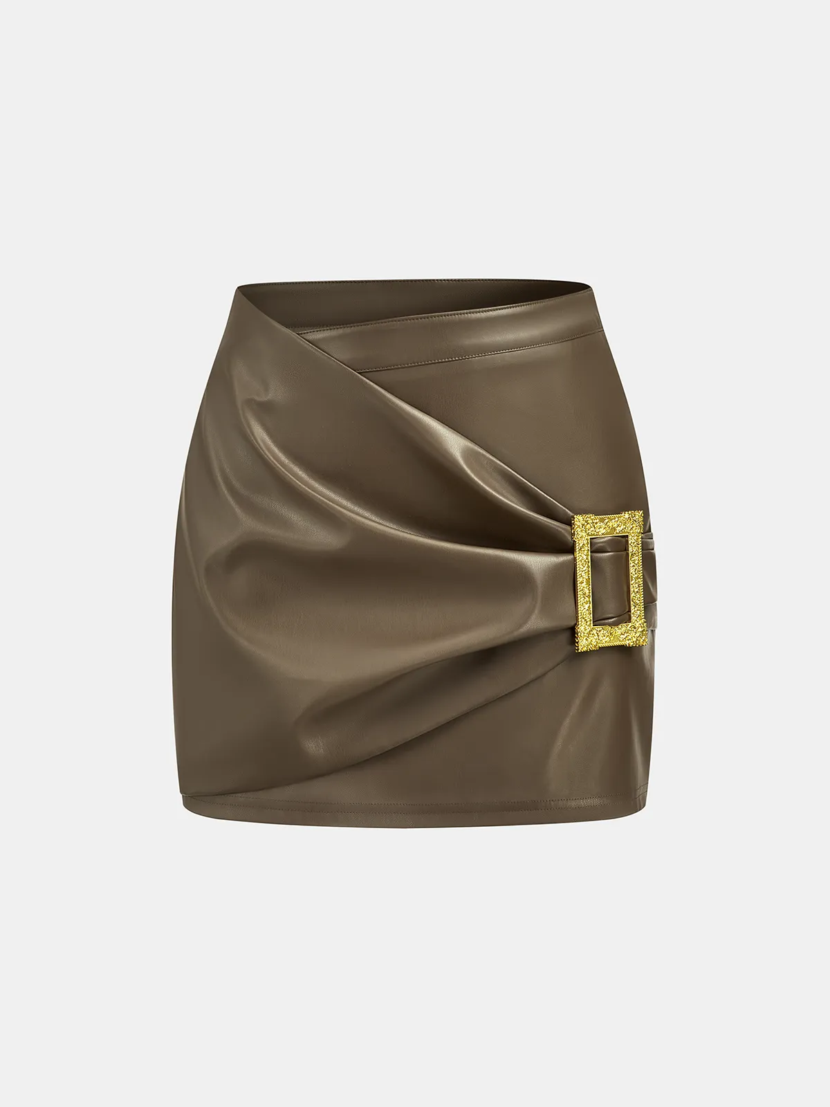 Metal Buckle Faux Leather Mini Skirt sold by COMMENSE