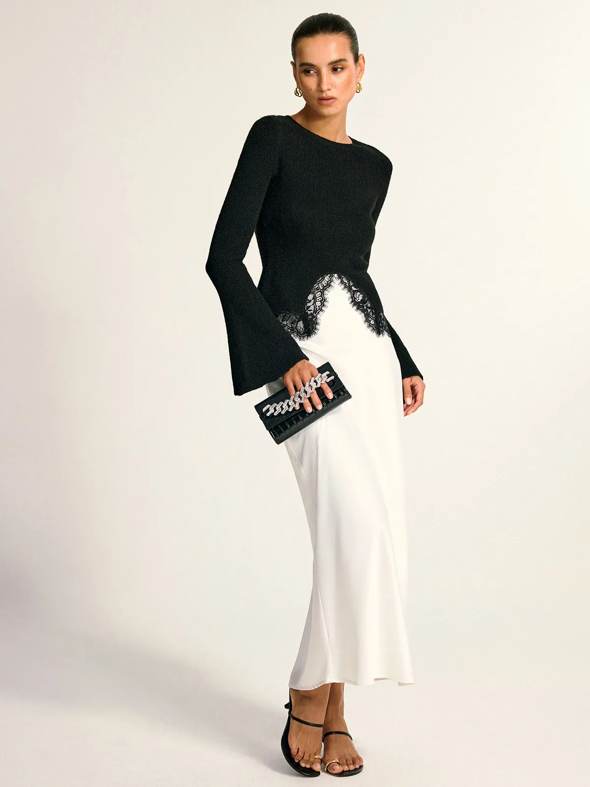 Lace Hem Bell Sleeve Wool Blend Knit Top sold by COMMENSE product image thumbnail 5