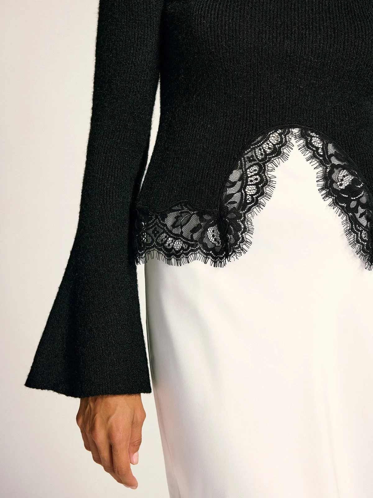 Lace Hem Bell Sleeve Wool Blend Knit Top sold by COMMENSE product image thumbnail 3