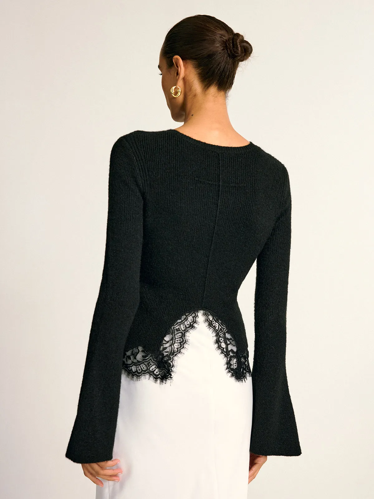 Lace Hem Bell Sleeve Wool Blend Knit Top sold by COMMENSE product image thumbnail 2