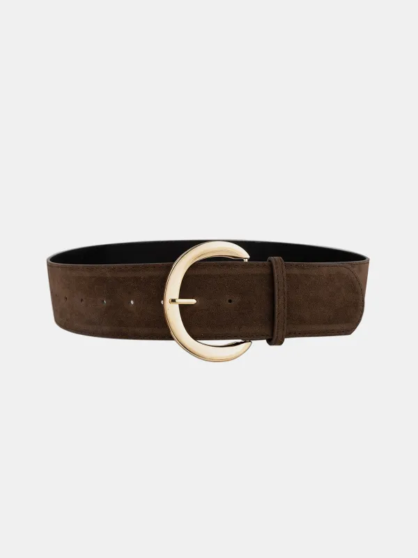 Gold Crescent Buckle Wide Suede Belt sold by COMMENSE